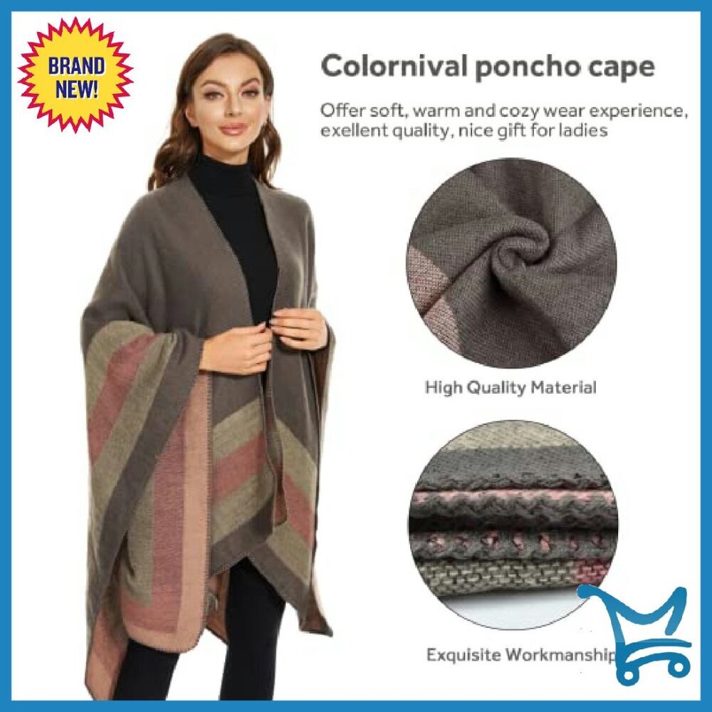 Oversized Knitted Poncho Shawl Wrap Cape Cardigan Wearable Blanket - Picture 4 of 8